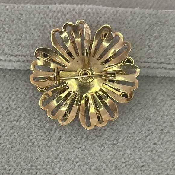 Vintage Gold Tone Red White Blue Rhinestone Flower Brooch Pendant 1950s Costume - Picture 5 of 6